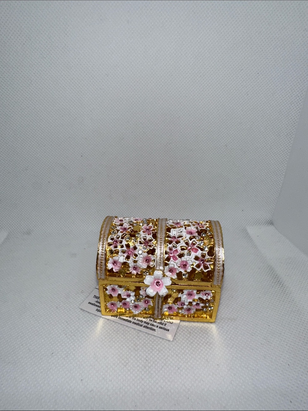 Gold Floral Trinket Box with Pink Enamel Flowers - Picture 7 of 7